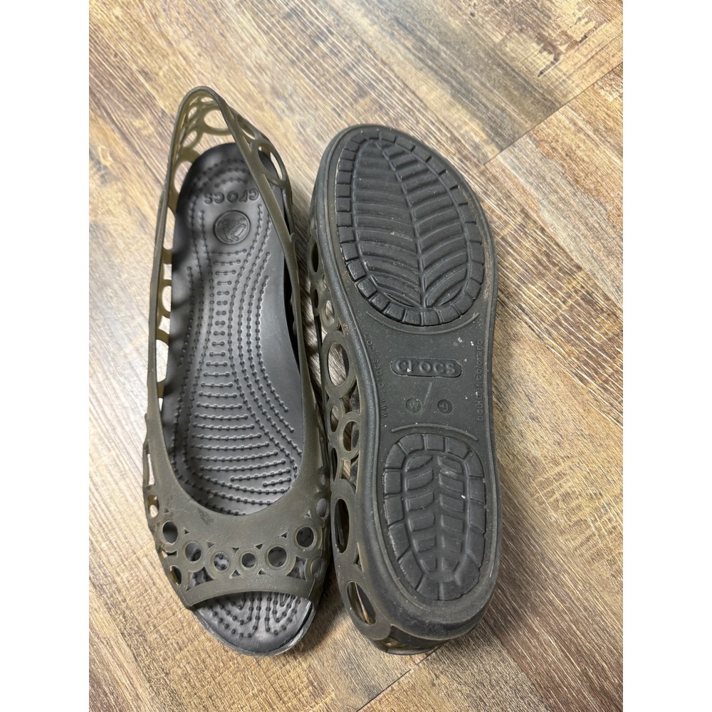 Crocs Adrina Peep Toe Flats Womens Size 9 Black Smoke Cutout Jelly Shoes - Picture 4 of 15